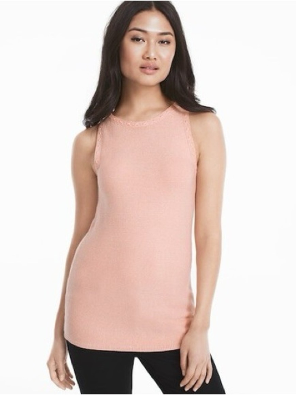 White House Black Market Glitter Sleeveless Knit Shell Top in Blush Pink